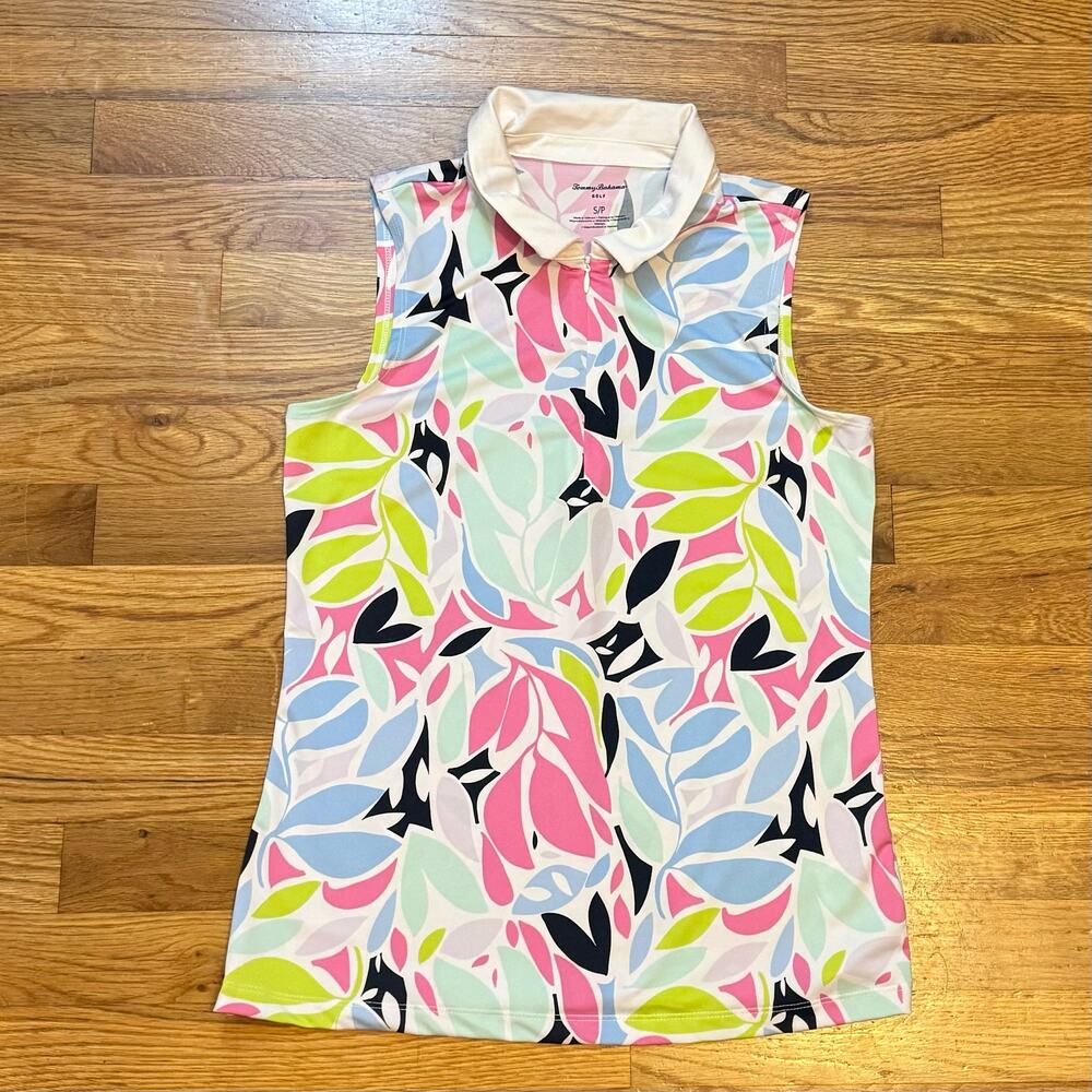 Tommy Bahama Golf Womens Small Tropical Floral Sleeveless Athletic Collared Top